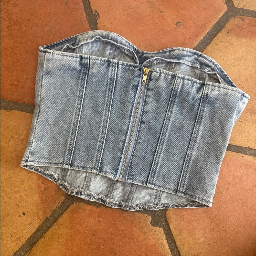 Women’s Light Blue Denim Corset Top - Classic Bustier Style